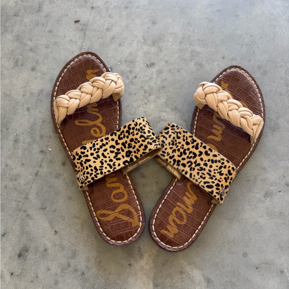 Sam Edelman Leopard Slide Sandals - Brown & Beige